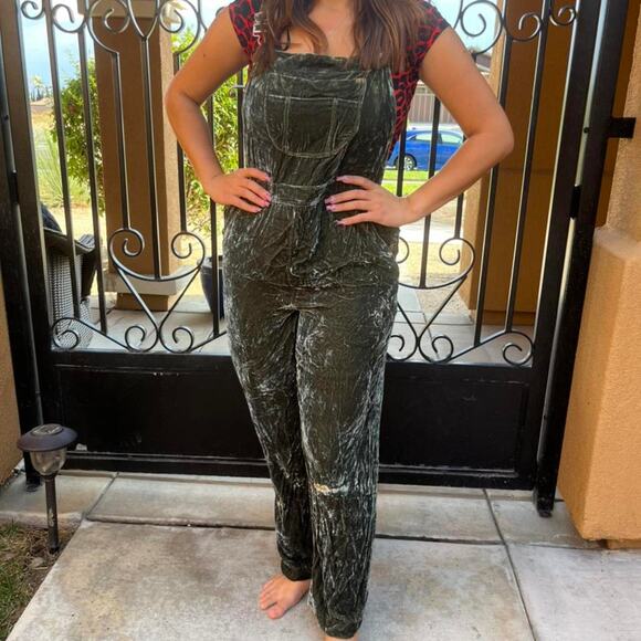 Crushed velvet Dark Olive Green Overalls Medium - Picture 2 of 4